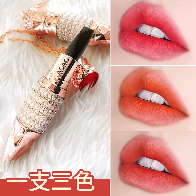 AGAG網(wǎng)紅抖音款女王權(quán)杖黑色口紅一支三色啞光柔霧持久不脫妝OEM代加工