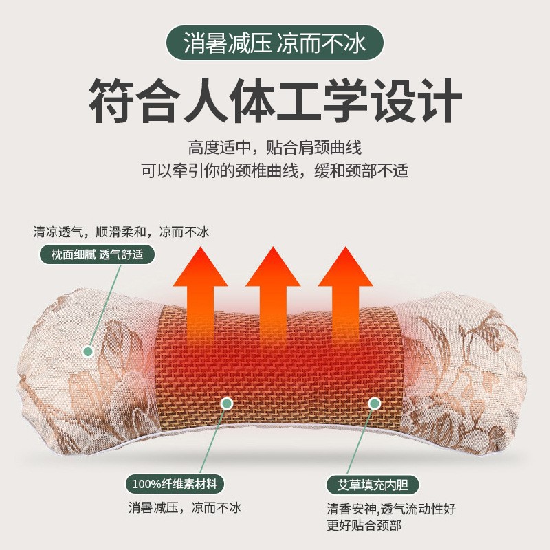 抖音快手直播艾草骨頭枕廠家批發(fā)家用艾灸枕頸椎枕頭夏季涼席護(hù)頸