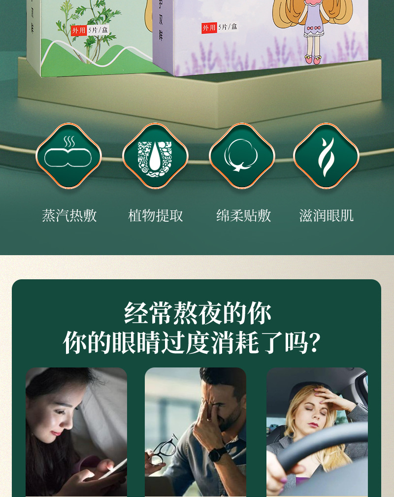 艾草蒸汽眼罩薰衣草蒸汽眼罩一次性發熱熱敷睡眠眼罩 盒裝便攜