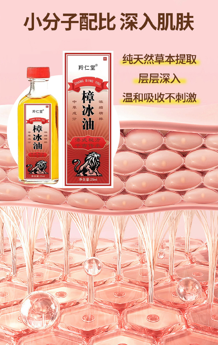 樟冰油25ml透骨液關(guān)節(jié)腰腿刮痧外用廠家批發(fā)按摩精油代發(fā)抖快同款
