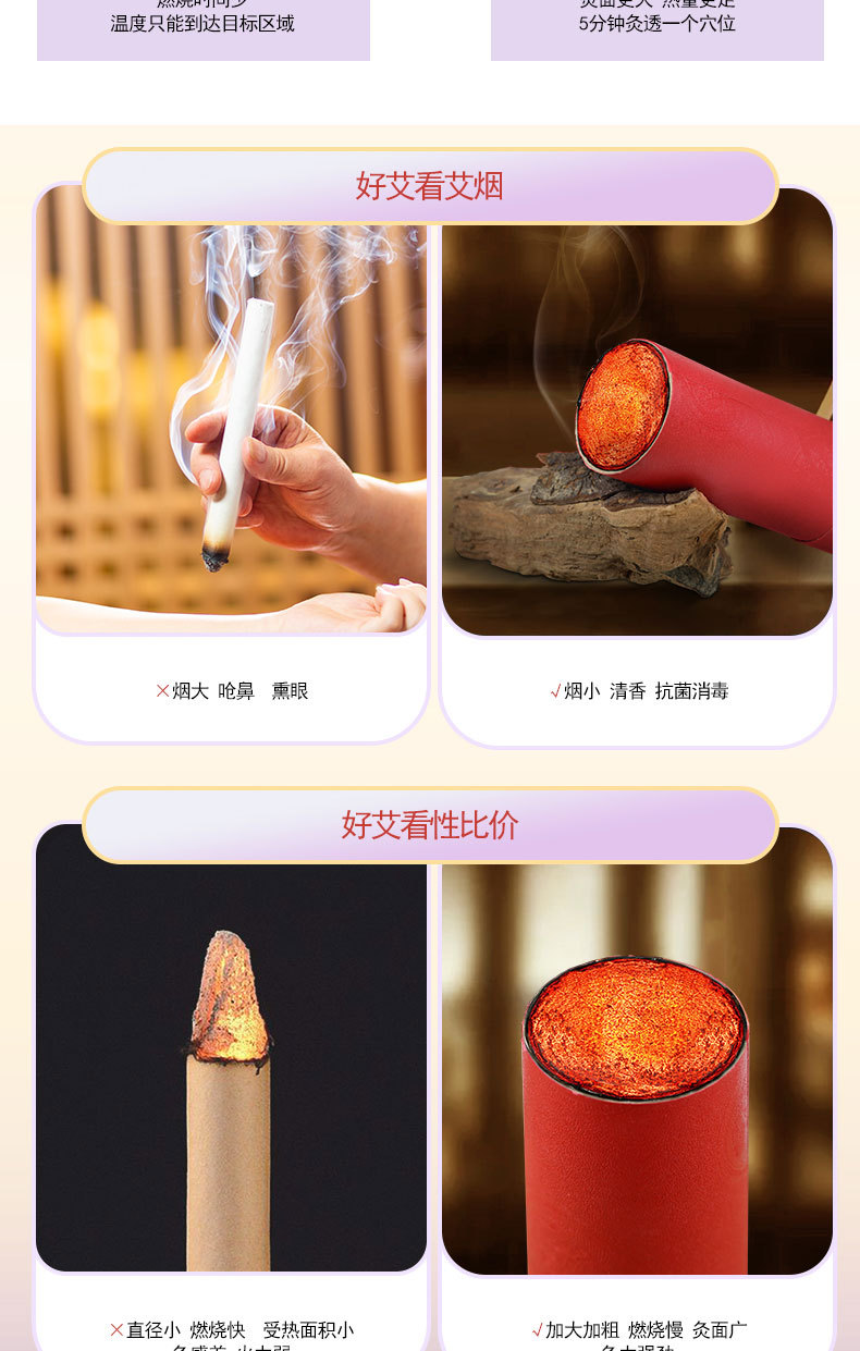紅花雷火灸純艾葉艾絨條艾絨柱7cm艾條加粗正品艾灸棒熏棒溫灸