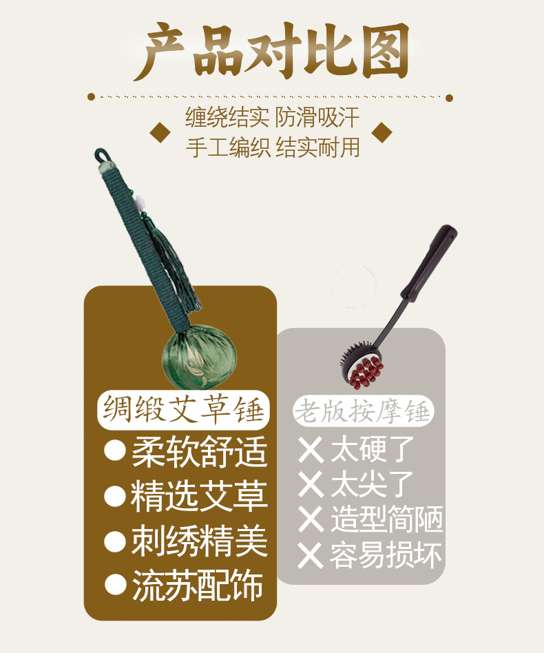 diy艾草錘端午節禮品竹葉綢緞養生錘艾草錘養生艾灸按摩錘艾葉錘